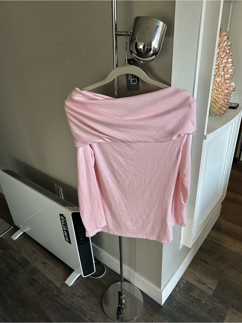 Zara Light Pink Off-Shoulder Long Sleeve Top